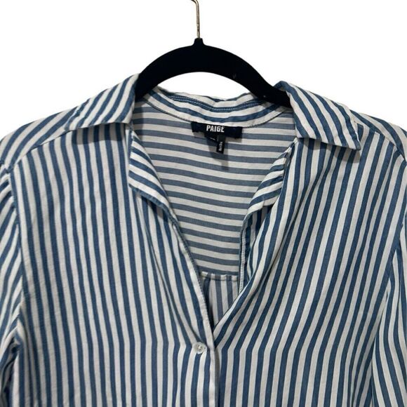 PAIGE Elora Striped Long Sleeve Collared Button Down Shirt Blue White Size XS - Picture 5 of 11